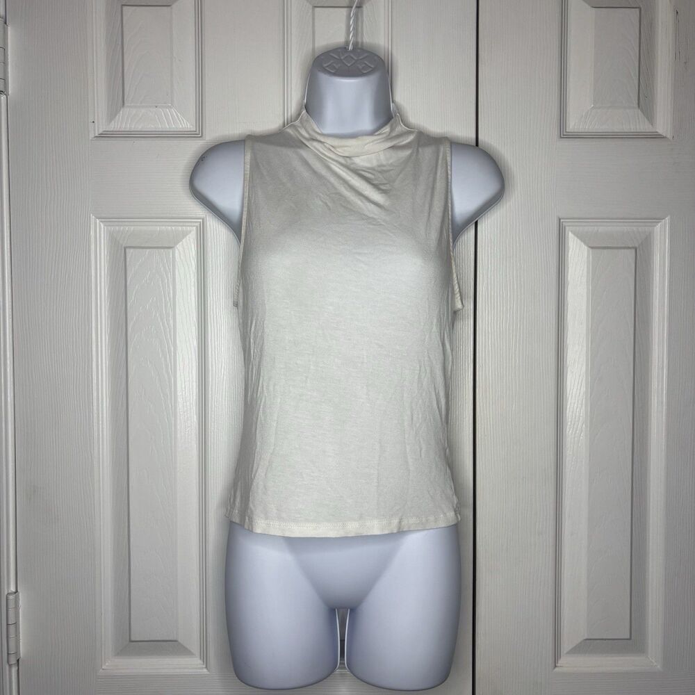 Ambiance Sleeveless Mock Neck Top Cream Size Small Minimalist Chic